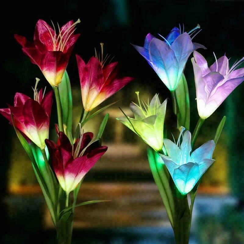 2 Pack Solar Power Lily Flower LED Lights Garden Stake Lamp Yard Outdoor Decor - Image 3 of 4