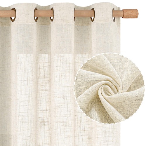 LAMIT Natural Ivory Semi Sheer Linen Curtains for Living Room 84 inch Long Cr...
