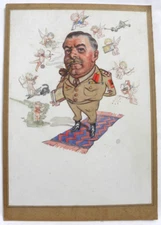 Illustration art caricature watercolor painting military officer signed monogram
