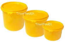 TUPPERWARE Nesting Stacking Canisters Refrigerator Bowls Dip Dishes Set 3 Orange