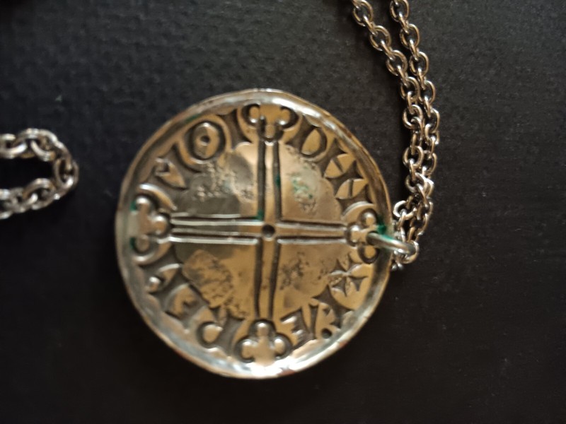 Vintage Long Cross Pennies Of England Signed PMM Nickel Silver