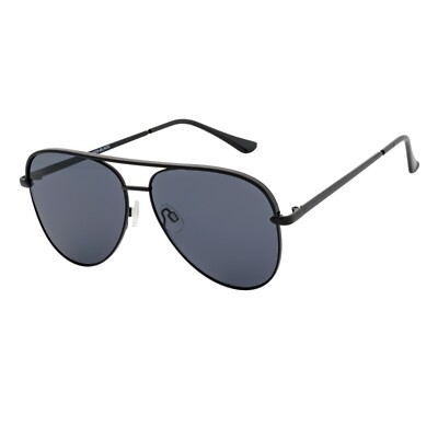 Oversize High Key Metal Large Aviator Flat Lens Black Frame Smoke Tinted Lens