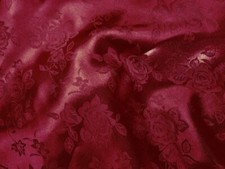 SATIN BURGUNDY BROCADE FLORAL JACQUARD BACKDROP FABRIC WEDDING YARD HOME DECOR