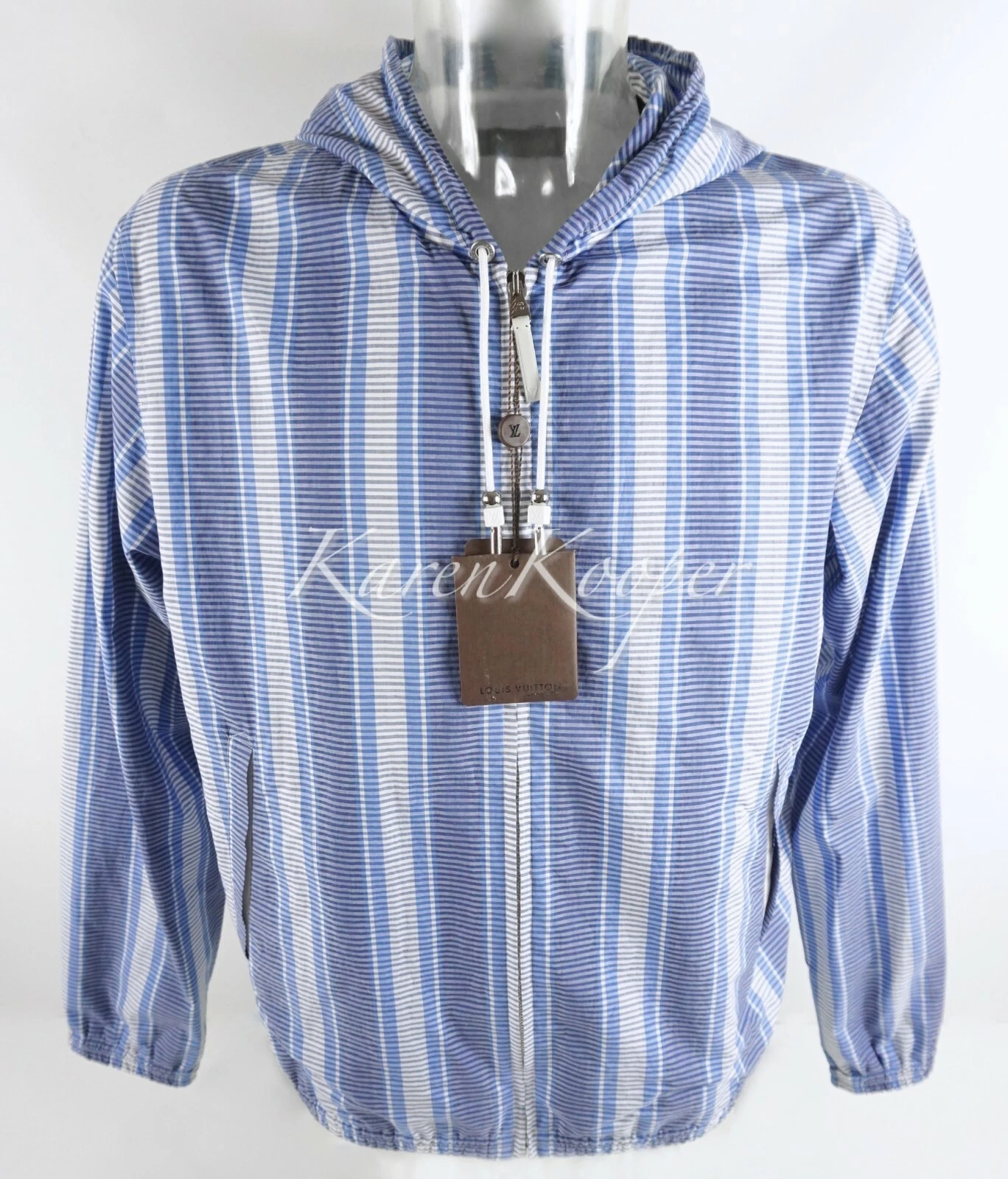 LOUIS VUITTON（LV） NUOVA GIACCA CON CAPPUCCIO GASTON DA UOMO LOUIS VUITTON BLU A RIGHE BLU CAPPOTTO GIACCA XL