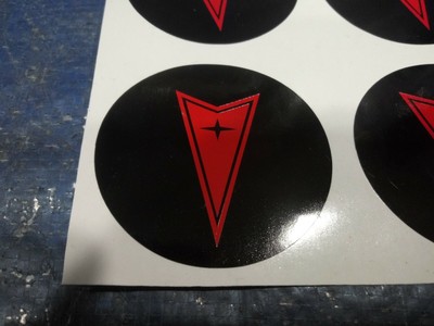 4x Pontiac Logo Decal Stickers For Wheel Center Caps - Red Arrow On Black