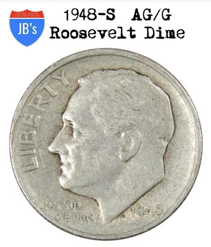 1948 S Roosevelt Dime 90% SILVER About Good/Good or Better (AG/G) *JB's Coins*