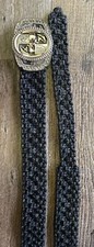 Vintage 70s Hippie Boho Black Macrame Braided Crochet Belt broken Buckle 38