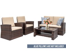4 Pieces Outdoor Patio Furniture Sets Sectional Sofa Rattan Chair Wicker Set