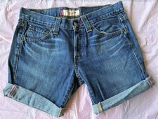 Levi's Women's Denim Cut Off Shorts Retro Blue Cuffed Stretch Button Summer Sz 7