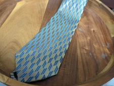 Campia Moda Necktie Mens Gold & Light Blue Silk Geometric 3.5 In By 58"