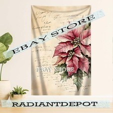 wall tapestry Poinsettia Holiday Print botanical holiday print 59X82 in