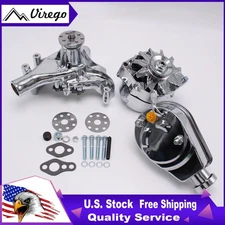 fit for SBC Chevy Chrome Long Water Pump Power Steering Pump & Chrome Alternator