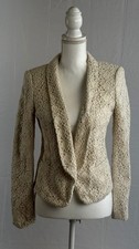 Ann Taylor LOFT Cream Crochet Lace Open Front Blazer Jacket Cotton, Size 6