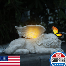 WONDER GARDEN Sleeping Dog Angel Solar Statue - Pet Memorial Stone, Outdoor/Indo