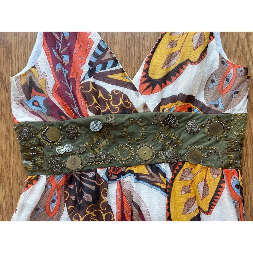 棉质佩斯利帝国腰连衣裙,串珠装饰腰围 - 8 码 — 第 4/4 张图片