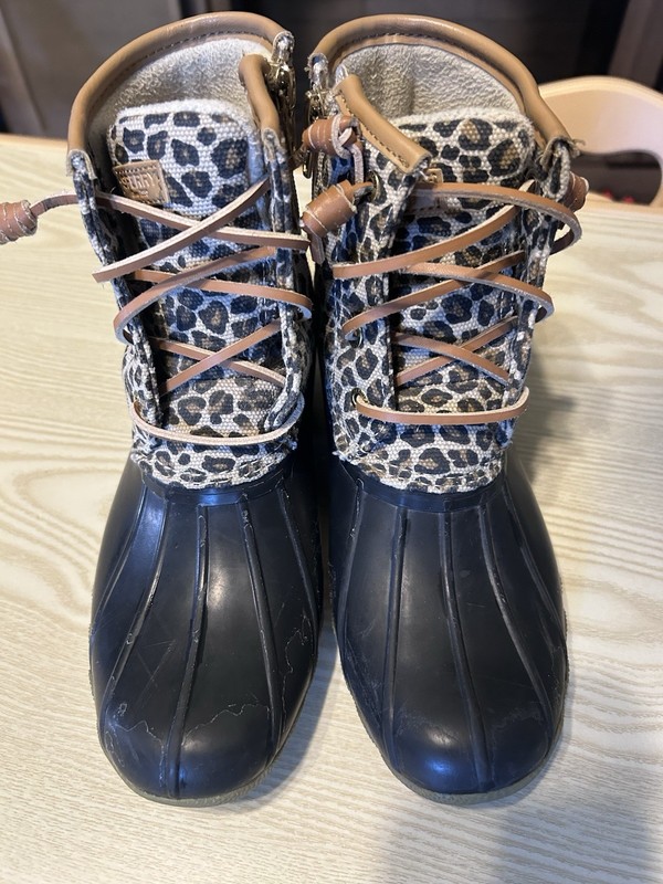 Sperry Kid's Girl's Port Duck Rain Boot Tan Leopard size 3M