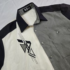 Vintage Alan Stuart Shirt Men  s Large Black Bowl Geometric Atomic Waist Polo