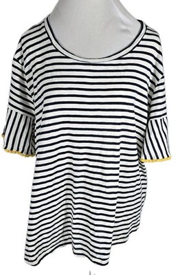 W5 Wms 3X White Blue Stripe Cotton Poly Short Sleeve  Casual Top R16