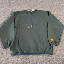 Vintage Disney Winnie the Pooh Green Embroidered Sweatshirt 100 Acre Collect Med