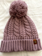 Frye and Co. Women's Pastel Pink Cable Knit Pom Beanie One Size NEW NWT