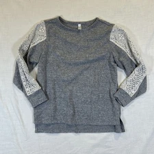 Flora Nikrooz Women’s Long Sleeve Lounge Top Gray With White Lace Size Medium