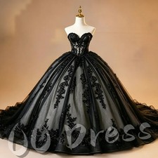 Gothic Black Sweetheart Wedding Dresses Lace Appliques Beading Bridal Gowns