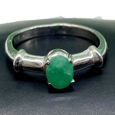 Natural Colombian Emerald Solitaire Ring 925 Solid Silver WG/Rhodium Polish