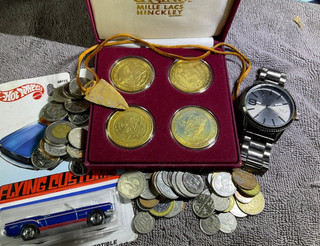 Junk drawer lot watch coins jewlery and more