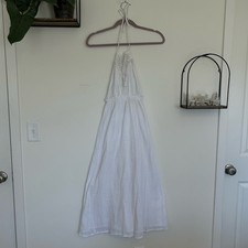 Anthropologie Raga Dress Maxi White Crochet Halter Empire Boho Swim Coverup S