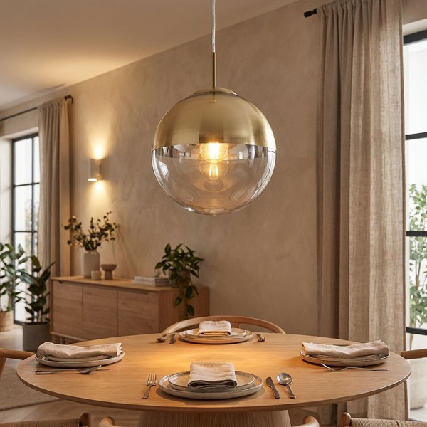 Luxus Led HäNge Decken Leuchte Schlaf GäSte Zimmer Glas Kugel Pendel Lampe Gold-image