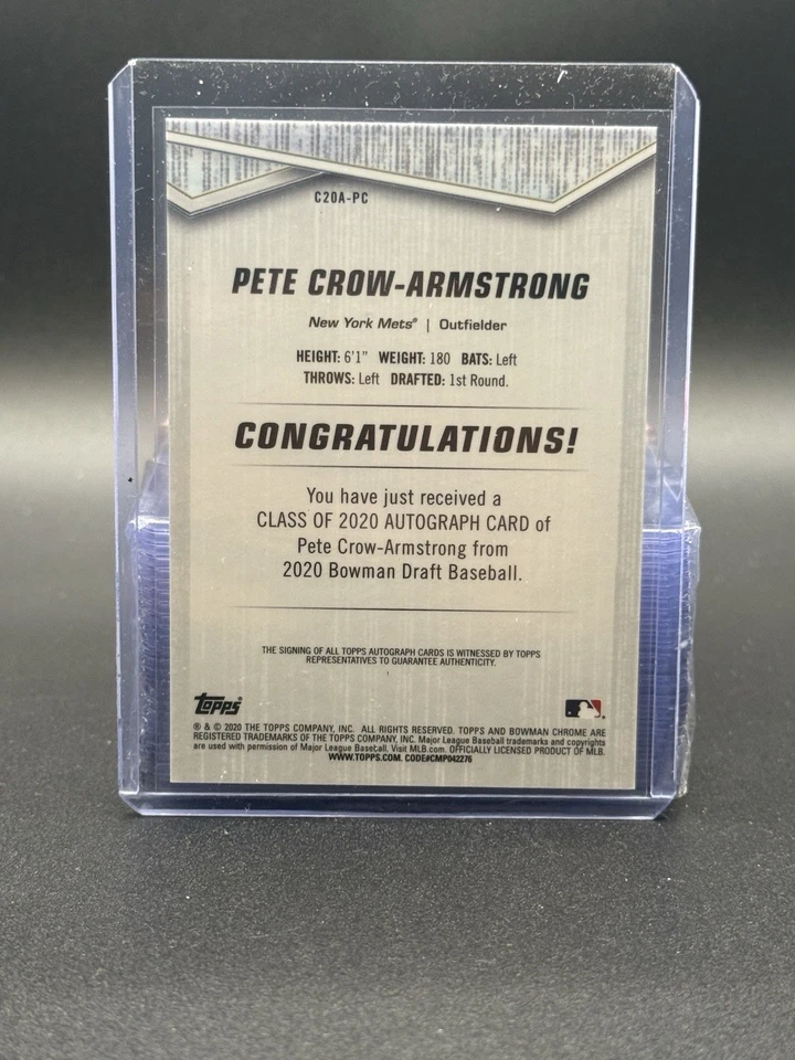 2020 Bowman Chrome Draft PETE CROW-ARMSTRONG Class Of 2020 auto /250 RC CUBS! - Image 2 of 2