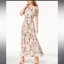 Tommy Hilfiger Botanical Floral Pink Bohemian Flutter Cap Sleeve Maxi Dress 10