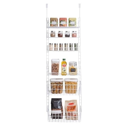SMART DESIGN OVER THE DOOR ADJUSTABLE PANTRY ORGANIZER RACK METAL - WHITE