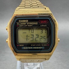 Casio Digital Watch Men 33mm Gold Tone Alarm Chrono Daydate A159WGE New Battery