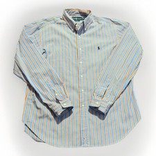 Polo Ralph Lauren Shirt Mens XL Orange Blue Striped Button Up Classic Fit Pony