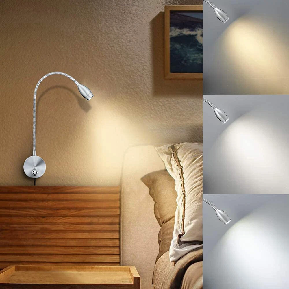 USB LED Reading Night Light Flexible Touch Control Dimmable Bedside Wall Lamp