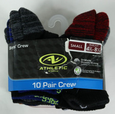 Athletic Works Boys Socks 10 Pair Multicolor Crew Size Small 4.5-8.5 NEW