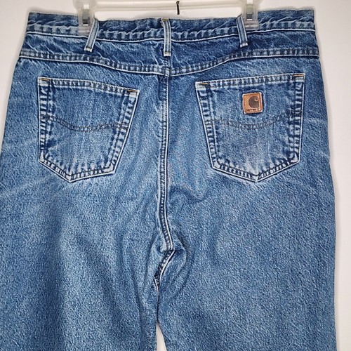 Carhartt Jeans Men 37x31 Blue Relaxed Fit Flannel Lined Denim Outdoors Workwear - Picture 4 of 13