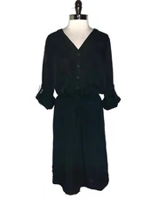 NEW MAX STUDIO Size L A-Line Dress Black 3/4 Sleeve Midi