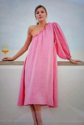 knee length dresses for ladies Linen Pink Midi Dress – Francis + Fern main image 1