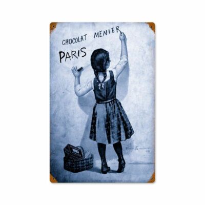 CHOCOLAT MENIER PARIS CHOCOLATE CANDY 18'' HEAVY DUTY USA MADE METAL ADV SIGN