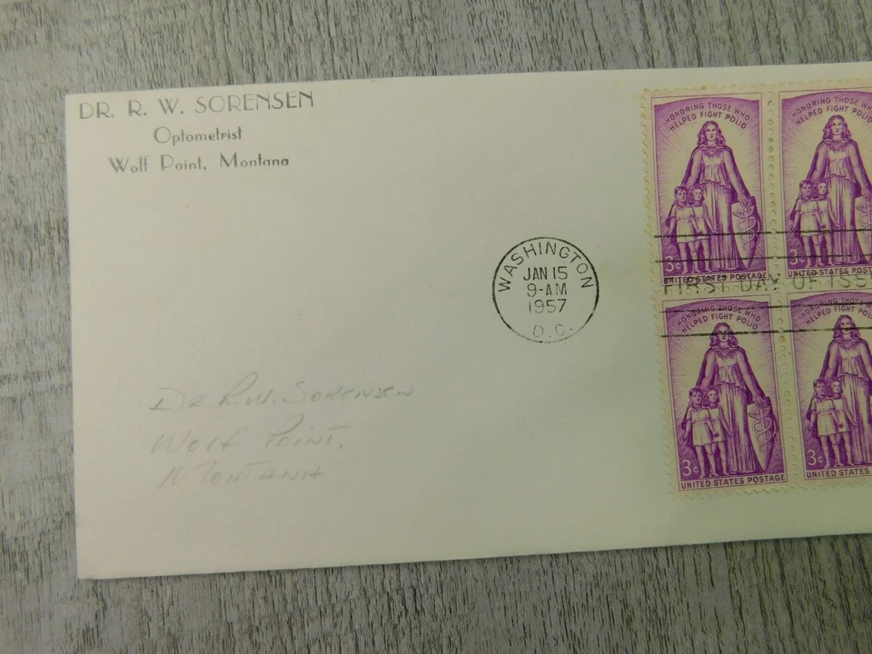 First Day Of Issue WA DC 1957 Those Who Helped Fight Polio Stamp Envelope Cover - Image 3 of 4