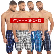 Mens Checked Pyjama Shorts Sleep Bottoms Woven Lounge Pants Summer PJ's S-XXL UK