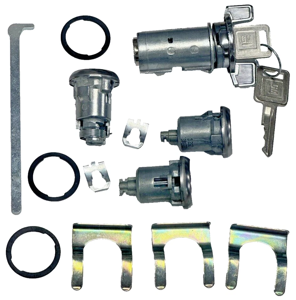 New GM Chevy OEM Chrome Ignition/Doors/Trunk Lock Key Cylinder Set With Keys - Image 4 of 4