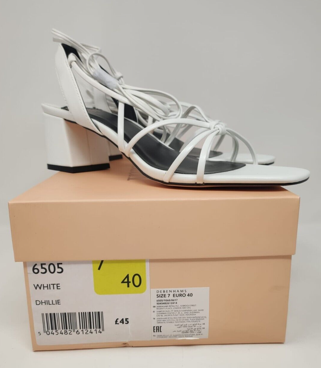 Faith SIZE Dhillie White Strappy Shoes Tie Leg Summer Block