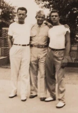 1940s Three Handsome Men Military Uniform Casual Summer Attire Fence Smile