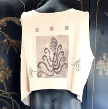 Vintage Blue Fish Clothing Vest Hand Painted Folk Art Waistcoat 1980s