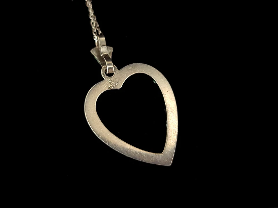 Vintage Medio Secolo Argento Sterling Cuore Marcasite B&k Collana con Ciondolo - Immagine 3 di 4