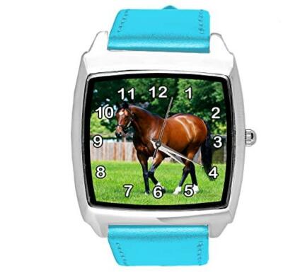 Blaue eckige Lederuhr für Pferdefächer