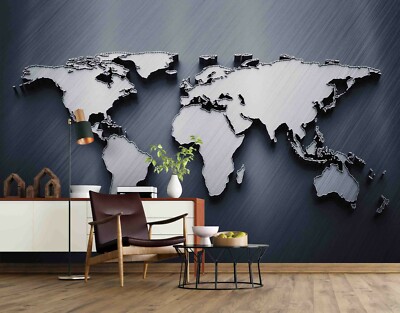 3D Grey World Map Wall Murals Wallpaper Murals Wall Sticker Wall 11